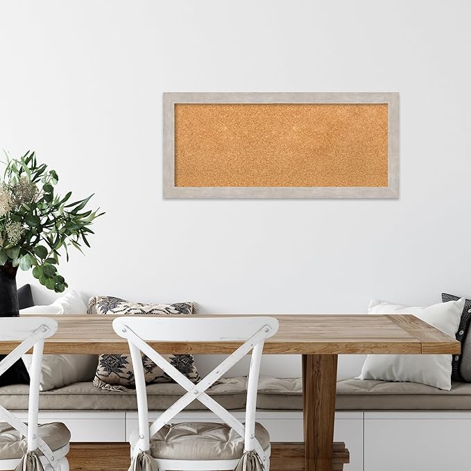 Amanti Art Natural Cork Board for Wall, 15x33 Vision Board with Silver Wood Frame, Medium Corkboard Office Decor for Home Organization, Casual Corkboard Pinboard to display items for home organization