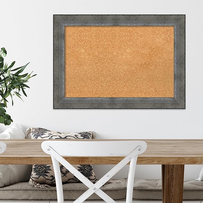 Amanti Art Natural Cork Board for Wall, 20x28 Vision Board with Silver Wood Frame, Medium Corkboard Office Decor for Home Organization, Casual Corkboard Pinboard to Display Items for Home