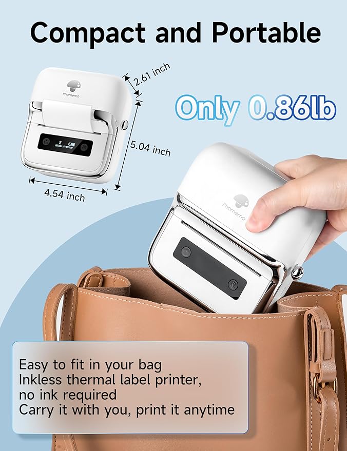 Phomemo M250 Label Maker Machine with Tape, 3 Inch Thermal Label Maker, 2025 Upgrade Portable Barcode Printer for Business, Home, Logo Label, Sticker Printer for Phones & PC, with 1 Roll Label