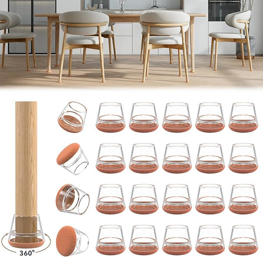 24PCS Upgraded Silicone Chair Leg Floor Protectors for Hardwood Floors, Furniture Sliders for Chair Legs, 360°Felt Pad Bottom Wrapped Thickening Furniture Pads Cap Covers to Scratch and Reduce Noise