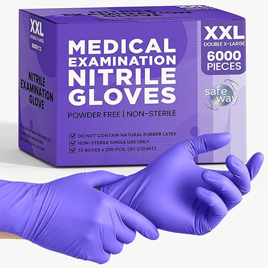 SafeWay Nitrile Disposable Gloves — Multi-Purpose Powder-Free, Non-Latex, Medical Use, and Textured Fingertips for Food Prep, Cleaning, Tattoo, Nursing, Lab, Examination, & More — (6000pcs, 2X Large)