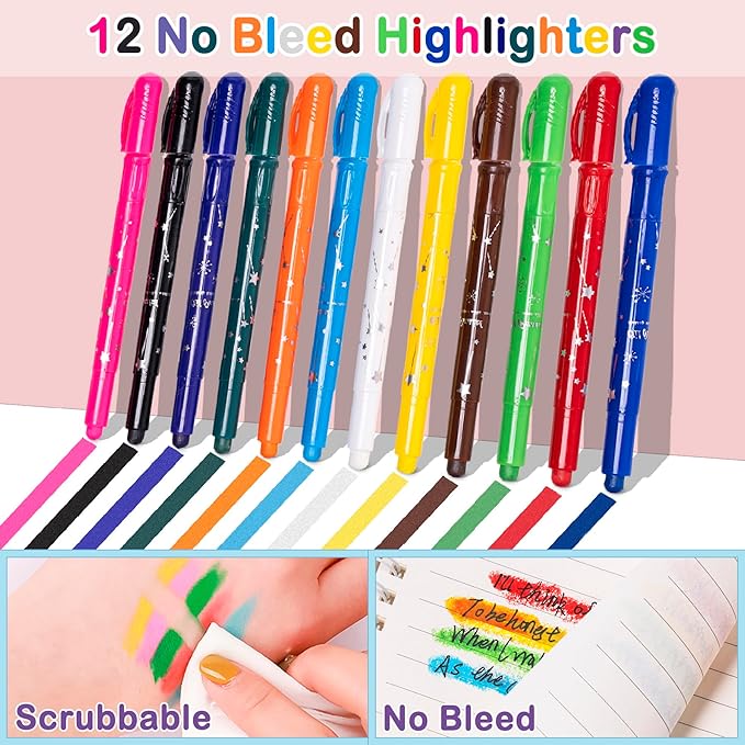Bible Study Supplies for Women Men - Pencil Pouch Case, 75 Tabs, 12 No Bleed Highlighters, 6 Colored Pens, 10 Black Ink Pens, Washi Tapes & A5 Notebook -Christian Gifts Journaling Kit, Black