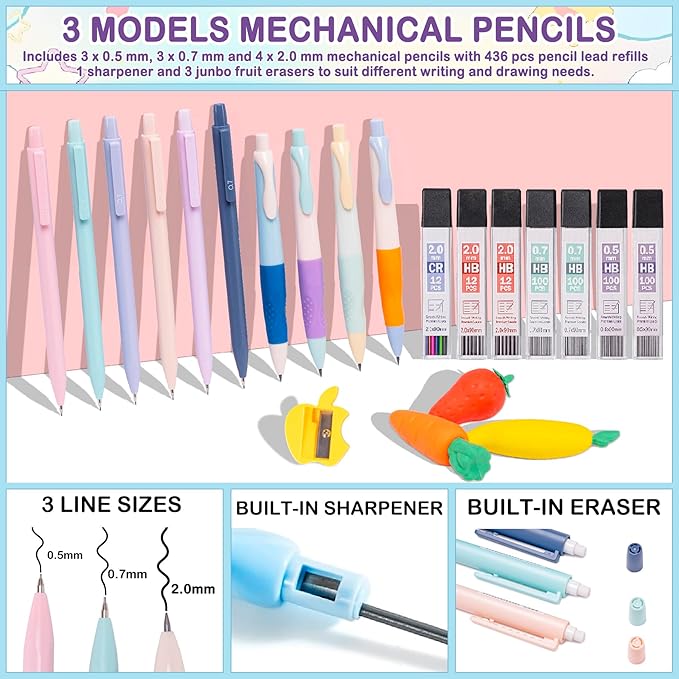 78 PCS Writing & Drawing Set with Cute Pen Case, Office Back to School Supplies Stationary 12 Pastel No Bleed Highlighters, 10 Mechanical Pencils Set 0.5 0.7 & 2.0mm, 6 Colored And 10 Black Gel Pens