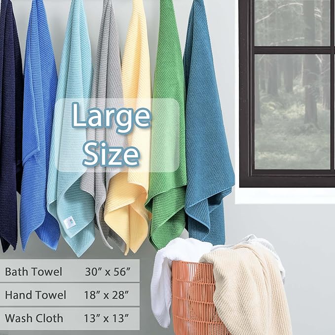 Green Towels, 6 Piece Towels Set - Cotton | Quick Dry | Thick | Lightweight | Soft, 2 Large Bath Towels 30"x56", 2 Hand Towels 18"x28", 2 Washcloths 13"x13", Luxury Towel Gift, Hunter Green