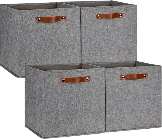DULLEMELO Fabric Storage Cubes,13 inch Cube Stroage Bins for Empty Gift Basket,Toys Nursery Clothes Storage Linen Closet Organizers and Storage Baskets Shelves Bins(Grey-4 Pack)