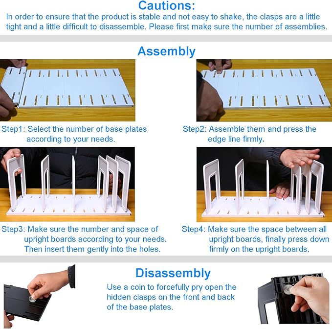 Adjustable Vertical File Sorter Sturdy Plastic Expandable Upright File Holder, Desktop Binder Organizer, School Office Organization Bookshelf Divider, Assemble Easily Endlessly, Black