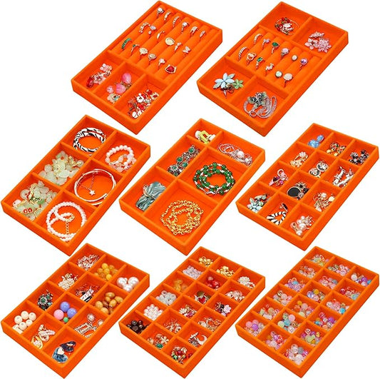 Jewelry Organizer Tray Stackable Velvet Jewelry Trays Drawer Inserts Earring Ring Necklace Organizer Display Case