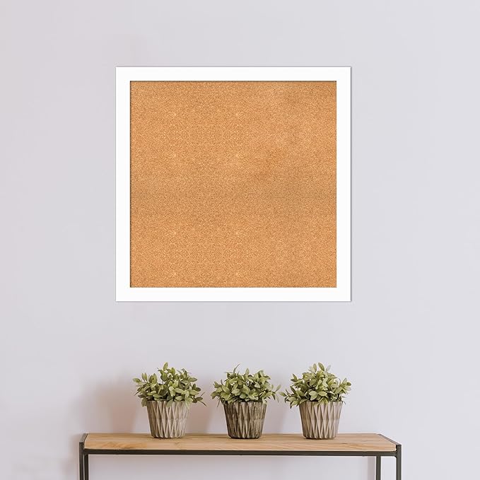 Amanti Art Natural Cork Board for Wall, 33x33 Vision Board with White Frame, Large Corkboard Office Decor for Home Organization, Casual Corkboard Pinboard to Display Items for Home Organization in