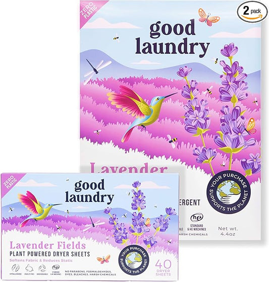 Good Laundry Lavender Detergent Sheets, & Dryer Sheet Bundle - No Plastic Jugs, Eco-Friendly, Zero Harsh Chemicals, Hypoallergenic - Based in the USA