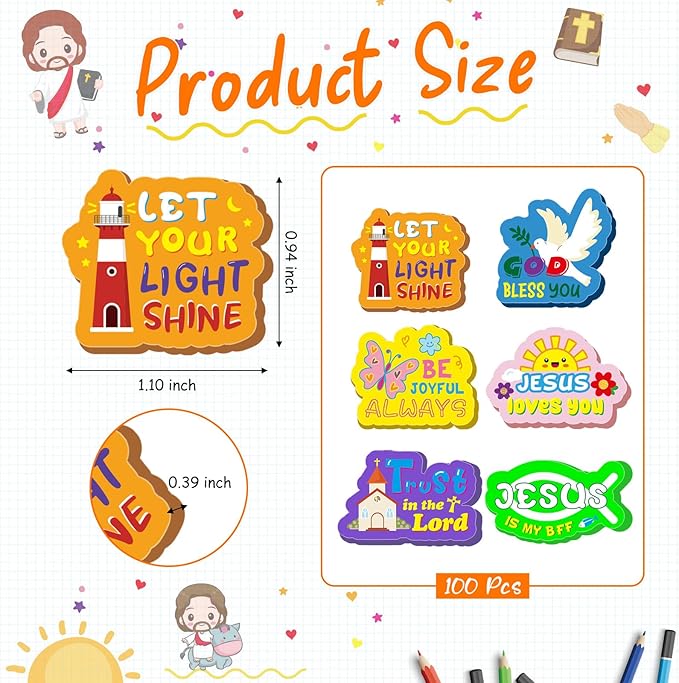Cinrobiye 100 PCS Bible Verses Pencil Erasers Bulk Inspirational Scripture Eraser Christian Religious Favor Goody Bag Filler Gifts for Students Classroom Office Teacher Prizes Reward School Supplies