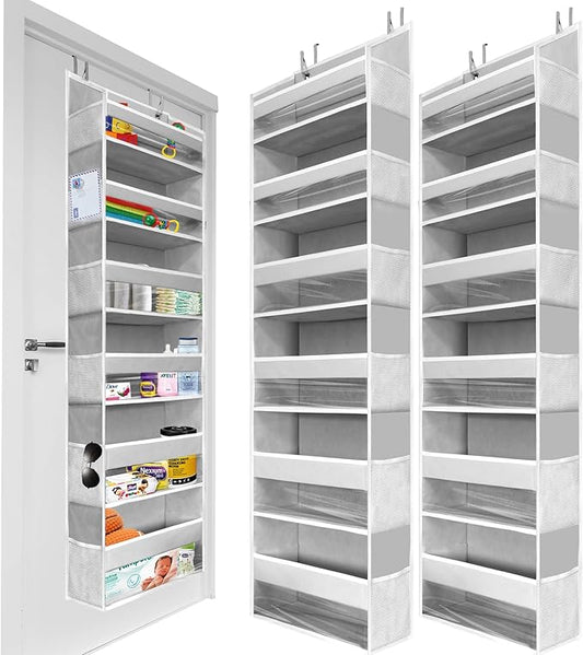 HOMELUX THEORY 2 PC Heavy Duty Over the Door Organizer 55x14x6.7, 6 Large Front & 12 Side Pockets, Hanging Storage Closet Door Organizer for Bedroom, Bathroom and Baby Nursery Storage (Light Gray)