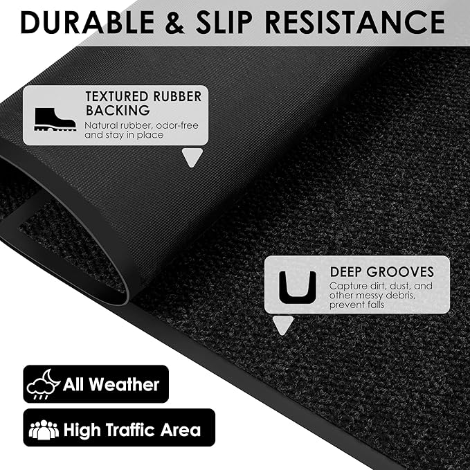 3′ x 45′ Front Door Mat Indoor Outdoor Entrance, Commercial Floor Mat Heavy Duty Dirt Trapper Entryway Doormat, Custom Size Non Slip Rubber Backing Welcome mat, Door Mat for High Traffic Area