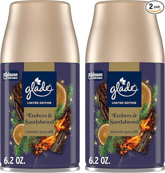 Glade Automatic Spray Refill, Embers & Sandalwood, Scented Air Freshener for Home and Bathroom, 6.2 Oz, 2 Count