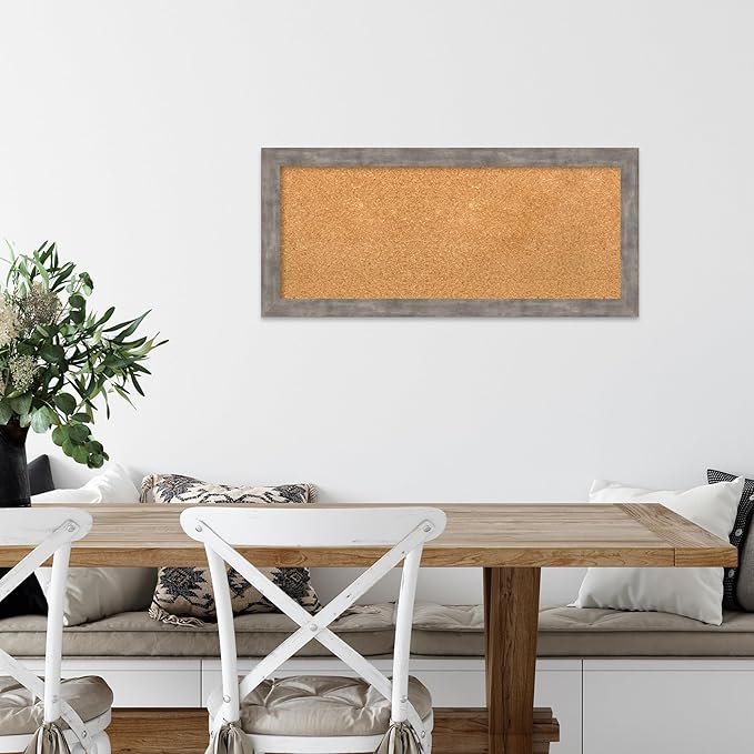 Amanti Art Natural Cork Board for Wall, 15x33 Vision Board with Silver Wood Frame, Medium Corkboard Office Decor for Home Organization, Casual Corkboard Pinboard to display items for home organization