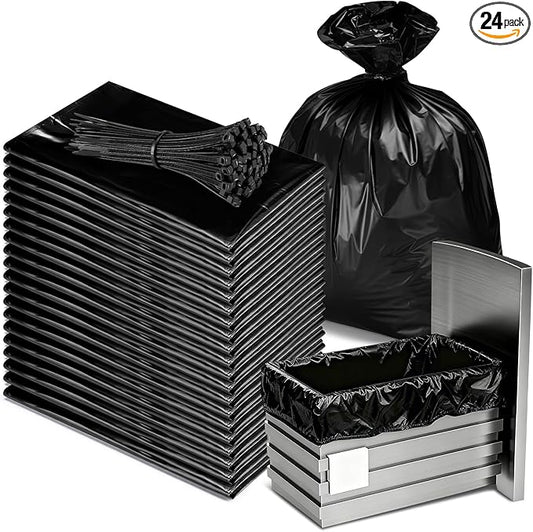 24 Pcak Trash Compactor Bags for 15" Wide Models Black Heavy Duty Garbage Compactor Bag Leak-proof Kitchen Trash Bags with 100 Pcs Twist Ties 2.4 Mil Tear Resistant, Extra Strong Liner