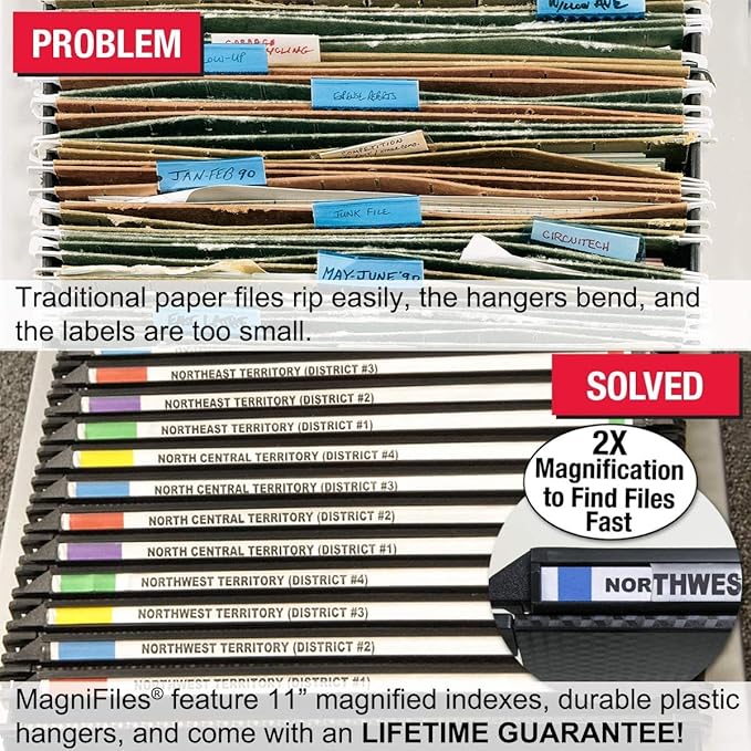Ultimate Office MagniFile Extra-Capacity Hanging File Folders, 1/2" Box-Bottom, Letter Size, Feature A Wrap- Around Bungee Security Cord (Set of 4)