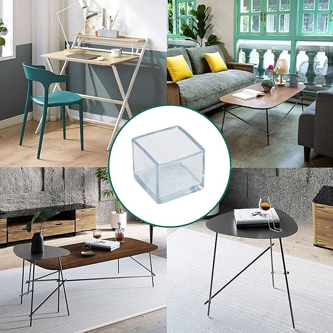 16 Pcs Transparent Square Anti-Slip Rubber Leg Tips Chair Leg Caps Furniture Floor Protectors Chair Table Bar Stool Leg Covers Furniture Leg Cube Feet 1.18 Inch x 1.18 Inch (30 x 30mm)