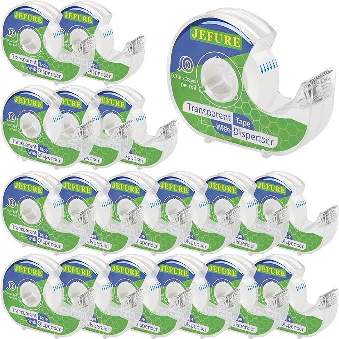 18 Pcs Transparent Tape with Dispenser, 0.7 x 1000 in Clear Tape Rolls Bulk, Office Tape Refills for Desk, Craft, and Gift Wrapping