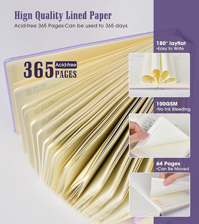 Leather Journals --ruled 365 Pages A5, Pink Hardcover for Women, Men, Note Taking, Writing, 5.75'' X 8.38'' Purple