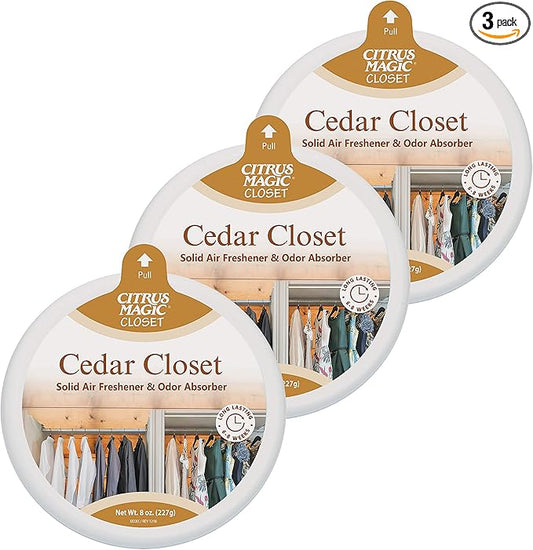 Citrus Magic Odor Absorbing Solid Air Freshener for Closets, Cedar, 8-Ounce, Pack of 3