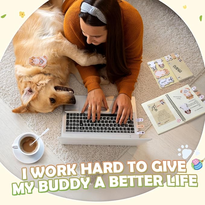 Hommie Cute Sticky Notes, Dog Sticky Notes Set Planner Dividers Self-Stick Notes Pads Animal Divider Tabs Bundle Writing Memo for Dog Lovers Office School Supplies