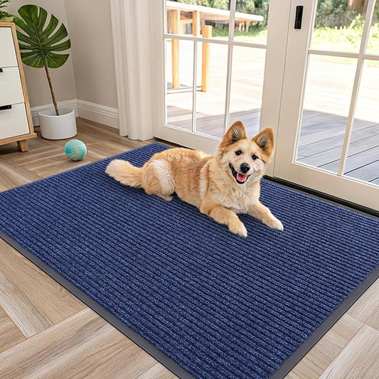OLANLY Front Door Mat Indoor Outdoor Entrance, Waterproof Heavy Duty Doormat, Fade Resistant, Low Profile, Easy Clean Patio Porch Welcome Floor Mats for Entry, 47x32, Blue