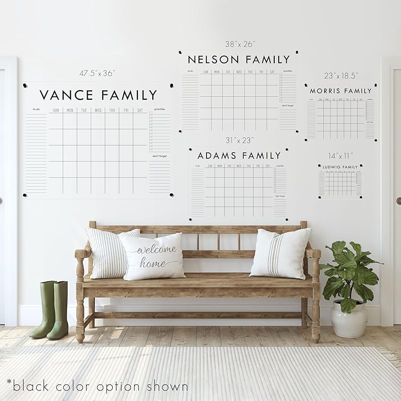 Personalized Clear Acrylic Calendar for Wall, Calendar Whiteboard for Wall, Dry Erase Wall Calendar, Wall Calendar Organizer System for Home (Block, Blush, 14"W x 11"H)