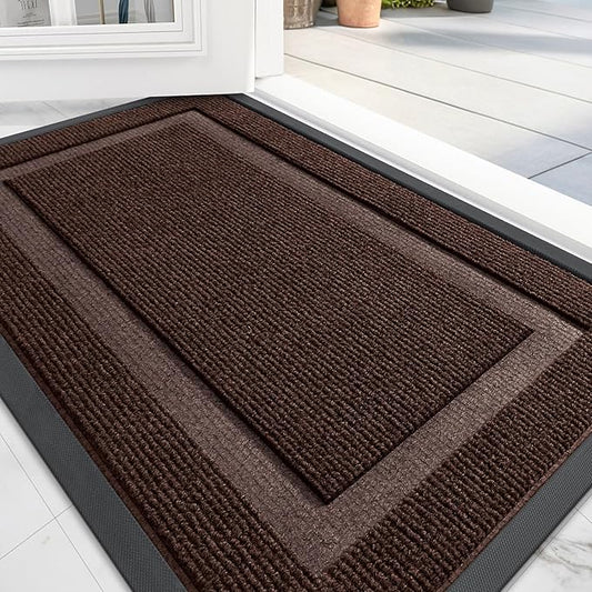 OLANLY Front Door Mat Indoor Outdoor Entrance, Waterproof All-Season, All-Weather Doormat, Sturdy Natural Rubber, Fade Resistant, Low Profile, Easy Clean Patio Porch Entryway Mat, 71x23, Dark Brown