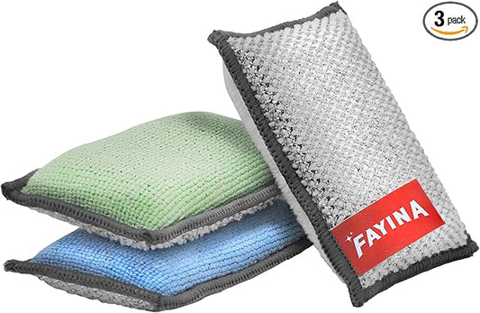 2-Sided Premium Microfiber Dish Sponge and Scrubber 3 Pack Variety - Heavy Duty Scouring Non-Scratch Multi-Surface