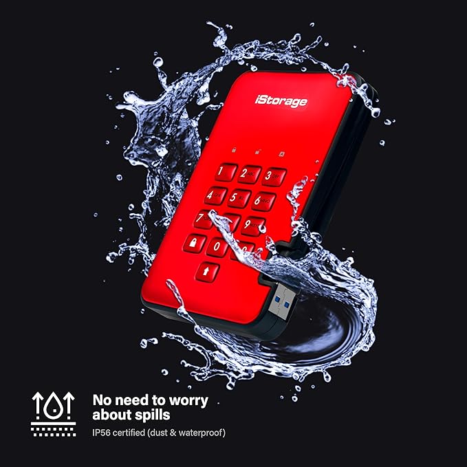 iStorage diskAshur2 HDD 1TB Red | Secure portable hard drive | Password protected | Dust & water resistant | Hardware Encryption