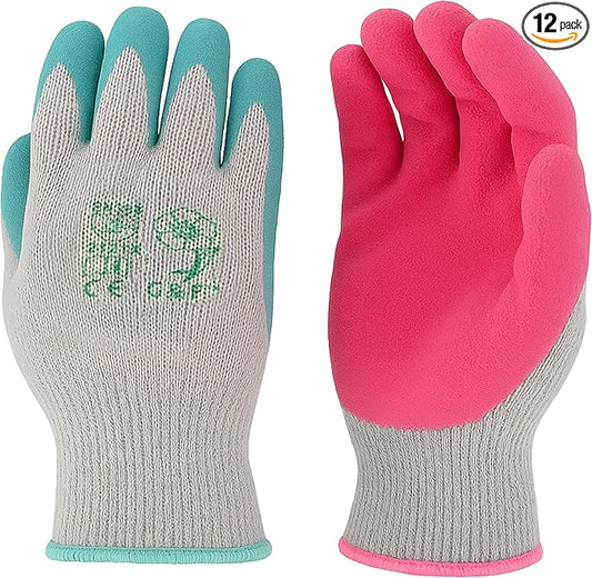 G & F Products Gardening Gloves for Women - 12 Pairs of Breathable Rubber Coated Yard Garden Gloves with Non-Slip Grip - Outdoor Protective Work Gloves, Rose Pink & Jade Green, Large.