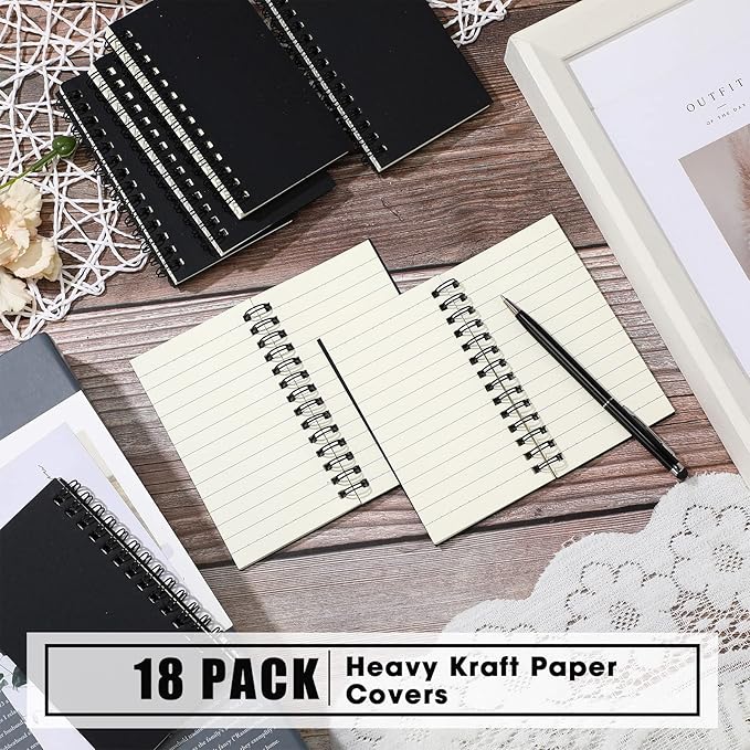 Jutom 18 Pcs Small Spiral Notebooks Memo Pads 3x5 Bulk Small Pocket Notebooks Mini Notepads with Lined Pages Mini Journals for Office Back to School Work Writing Supplies, 120 Pages (Black)