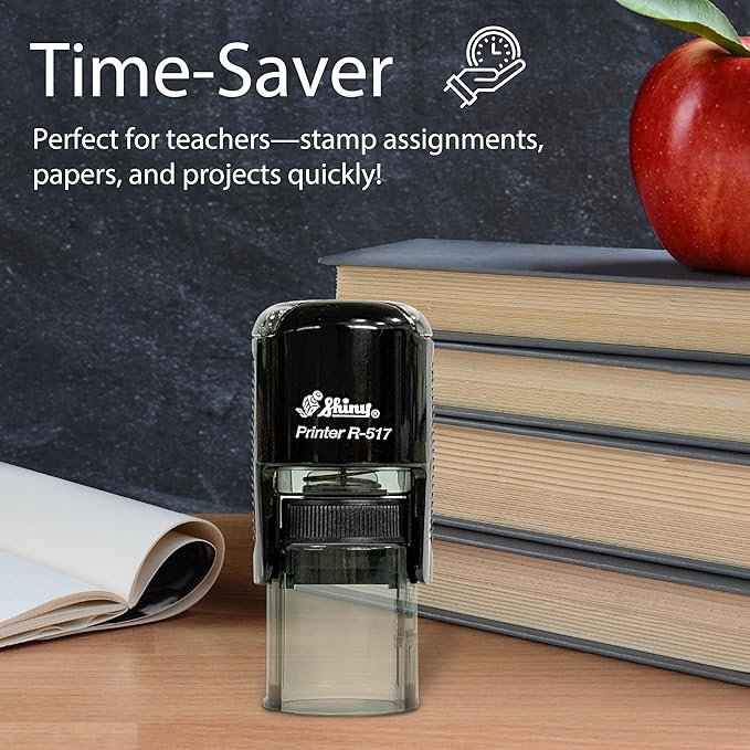 Shiny Smiley Face Teacher Stamp, Round Self Inking Stamp for Classroom, Red Ink