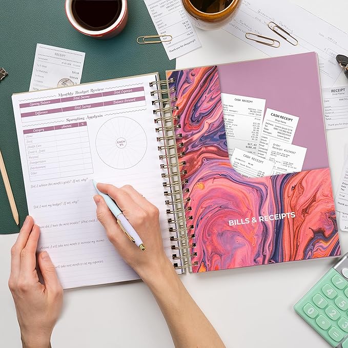 GoGirl Budget Planner & Monthly Bill Organizer – Monthly Financial Book with Pockets. Expense Tracker Notebook Journal, Large (Seashell)