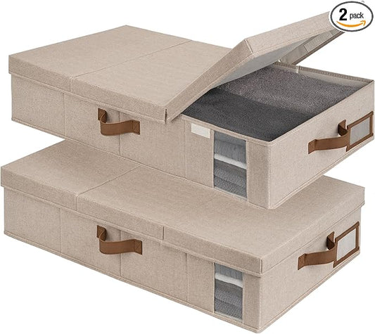 StorageWorks 2-Pack Large Under Bed Storage Bins with Lids, Underbed Storage Containers with Handles and Label Holder, Closet Organizer for Clothes, Blankets, Sweater