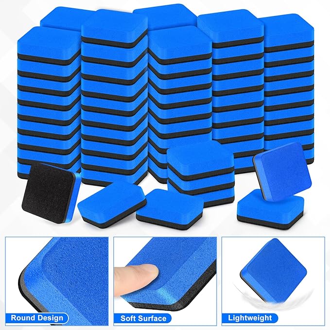 Jumlys 96 Pack Dry Erase Erasers, Mini Magnetic Dry Erase Eraser Bulk, Square Blue White Board Dry Erasers, Ideal Chalkboard Cleansers, Perfect for Kids Classroom, Home and Office (1.97 x 1.97 Inch)