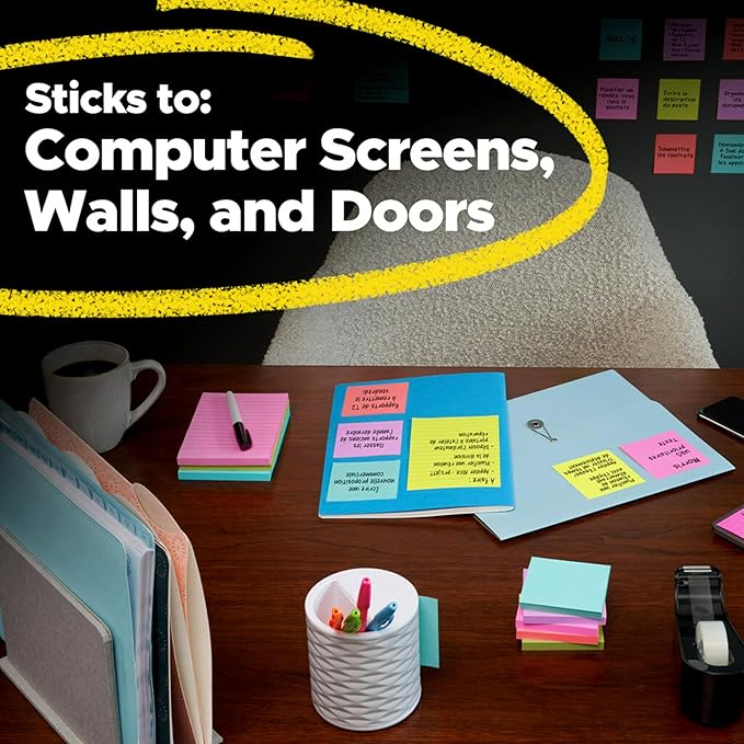 Post-it Super Sticky Notes, Assorted Bright Colors, 3x3 in, 15 Pads/Pack, 45 Sheets/Pad, 2X The Sticking Power, Recyclable, Multi-Color