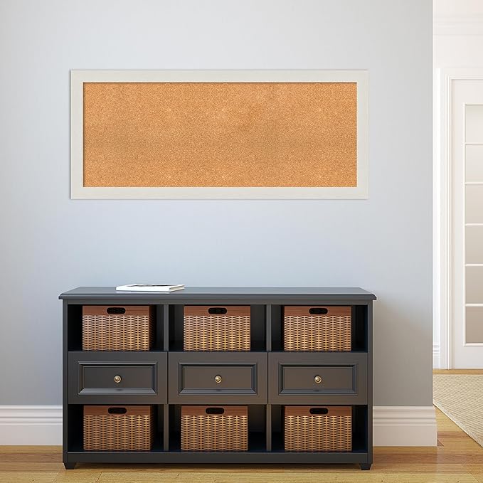 Amanti Art Natural Cork Board for Wall, 21x49 Vision Board with White Frame, Oversize Corkboard Office Decor for Home Organization, Country Rustic Corkboard Pinboard to Display Items for Home