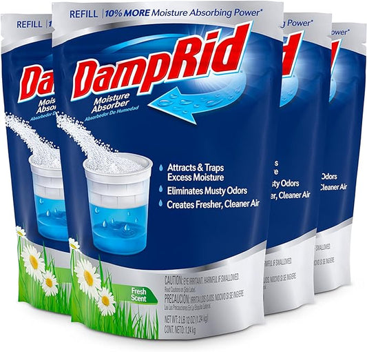 DampRid Refill Bag, 4-Pack - Fresh Scent Moisture Absorbers for Rooms with Excess Humidity, Long-Lasting, Eliminates Musty Odors and Creates Fresher Air, 4/2 lb. 12 oz (1.24 kg)