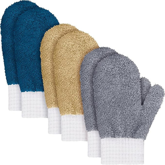 BBTO 3 Pairs Microfiber Dusting Mitt with Thumb Household Cleaning Gloves No Scratch Reusable Washable Dusting Mittens for Plants House Window Car Cleaning