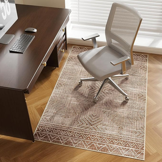 Office Chair Mat for Hardwood & Tile Floor, 40" x 55" Desk Chair Mat for Rolling Chairs, Anti-Slip Under Desk Rug Floor Protector for Home Office, Washable Area Rug for Living Room, Brown