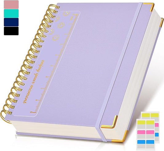 Spiral Notebook Journal 8.5” x 11”, 300 Pages Hardcover Leather Lined Journals for Women Men, A4 Large College Ruled Notebooks with 100 GSM Thick Paper, Spiral Journal for Writing Work School, Purple