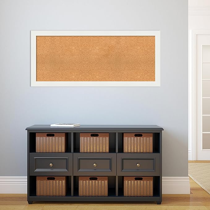 Amanti Art Natural Cork Board for Wall, 21x49 Vision Board with White Frame, Oversize Corkboard Office Decor for Home Organization, Casual Corkboard Pinboard to Display Items for Home Organization in