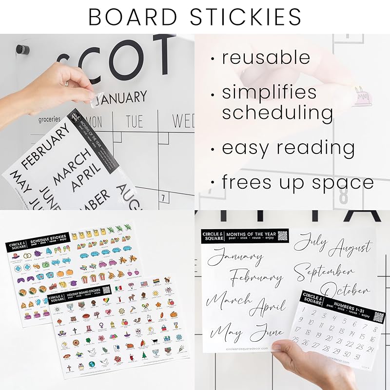 Personalized Clear Acrylic Calendar for Wall, Calendar Whiteboard for Wall, Dry Erase Wall Calendar, Wall Calendar Organizer System for Home (Cursive, Black, 14"W x 11"H)