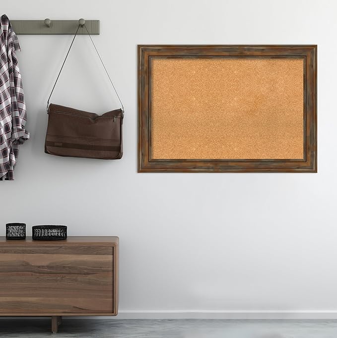 Amanti Art Natural Cork Board for Wall, 30x42 Vision Board with Brown Wood Frame, Large Corkboard Office Decor for Home Organization, Rustic Farmhouse Corkboard Pinboard to display items for home