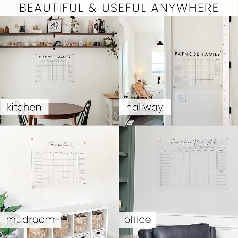 Personalized Clear Acrylic Calendar for Wall, Calendar Whiteboard for Wall, Dry Erase Wall Calendar, Wall Calendar Organizer System for Home (Cursive, Grey, 47.5"W x 36"H)