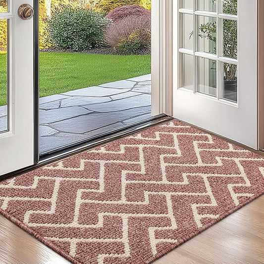 hicorfe Indoor Doormat,Front Back Door Mat TPR Backing Non Slip Mats 24"x35" Absorbent Resist Dirt Entrance Doormat Inside Floor for Entryway Washable Low-Profile(Light Pink)