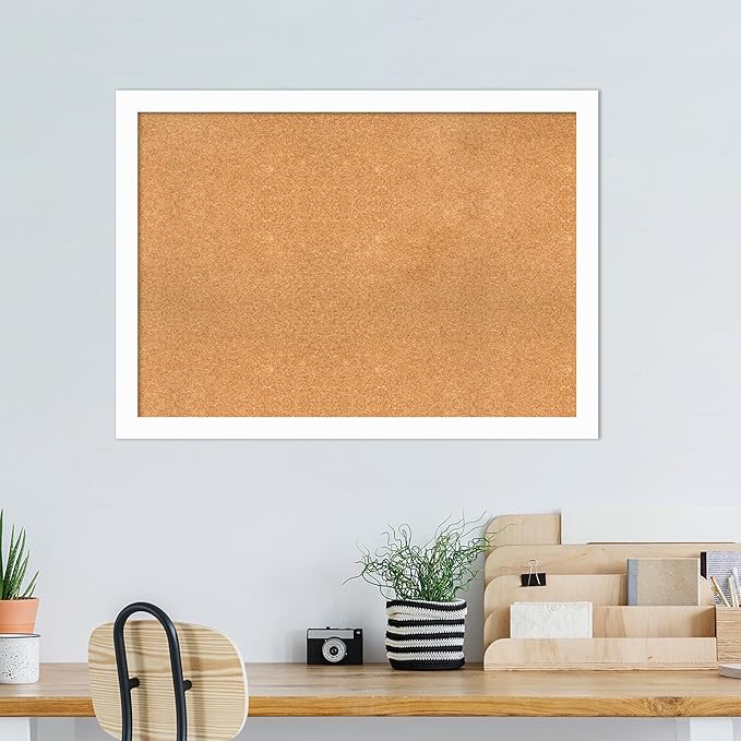 Amanti Art Natural Cork Board for Wall, 31x43 Vision Board with White Frame, X-Large Corkboard Office Decor for Home Organization, Casual Corkboard Pinboard to Display Items for Home Organization in