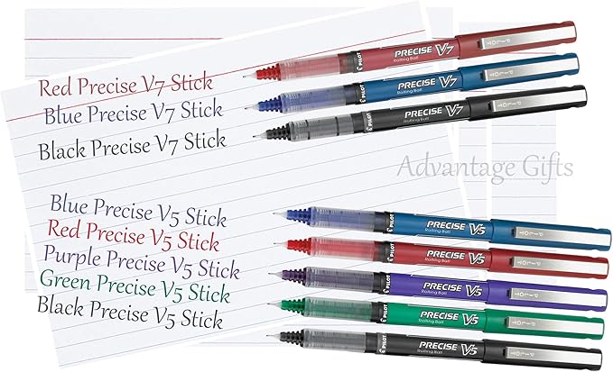 Precise V5 Stick Rolling Ball Pens, Extra Fine Point (.5mm), Assorted Colors Black/Blue Ink, 5-pk; Bundle with Plastic Reusable Pouch