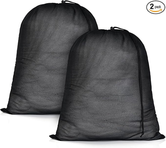 OTraki 20x24 inch Mesh Laundry Bags 2 Pack Fine Mesh Heavy Duty Drawstring Bag Washable Medium Toy Sack Washing Bag for Home Dorm Hotel Camp Beach Travel Storage Black